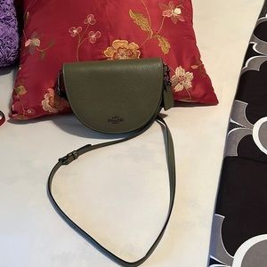 Two Coach Leather crossbody handbags, (1) gray, (2) Tan/Red